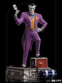 Iron Studios 1/10 scale Joker statue from Batman The Animated Series, featuring the villain holding a playing card.