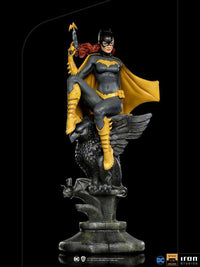 Iron Studios 1/10 Batgirl Deluxe Art Scale statue featuring the hero perched on a stone gargoyle in a dynamic pose.