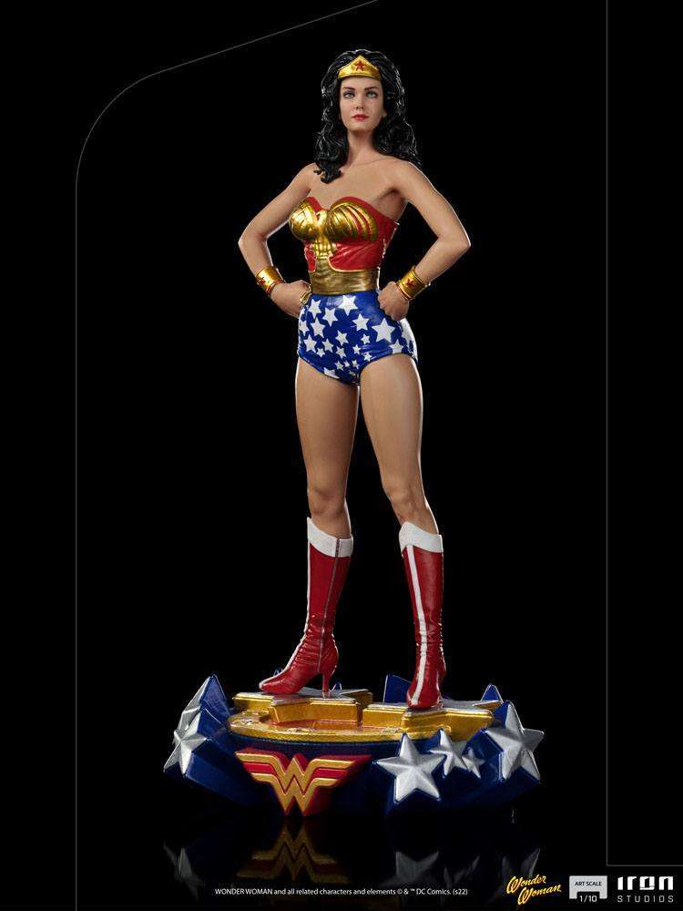 Iron Studios 1/10 scale Wonder Woman statue featuring Lynda Carter in her classic red, blue, and gold costume.