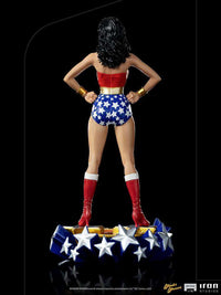 Back view of the 23cm Iron Studios Wonder Woman Lynda Carter 1/10 scale statue in her iconic star-spangled costume.
