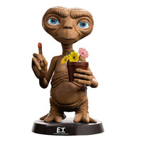 Front view of the 15cm Iron Studios E.T. Mini Co. PVC figure holding a potted plant with colorful flowers.