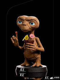 Front view of the 15cm Iron Studios E.T. Mini Co. PVC figure holding a potted plant with colorful flowers.