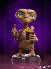 Front view of the 15cm Iron Studios E.T. Mini Co. PVC figure holding a potted plant with colorful flowers.