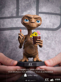 Front view of the 15cm Iron Studios E.T. Mini Co. PVC figure holding a flower pot with a glowing red fingertip.