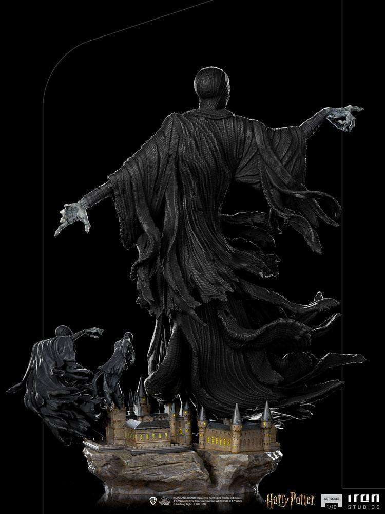 Back view of the Iron Studios 1/10 Dementor statue featuring flowing black robes above a detailed Hogwarts base.