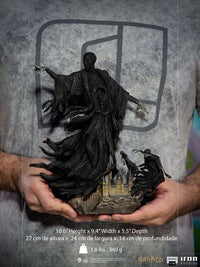 Iron Studios 1/10 scale Dementor statue featuring a dark, flowing hooded figure hovering over a Hogwarts base.