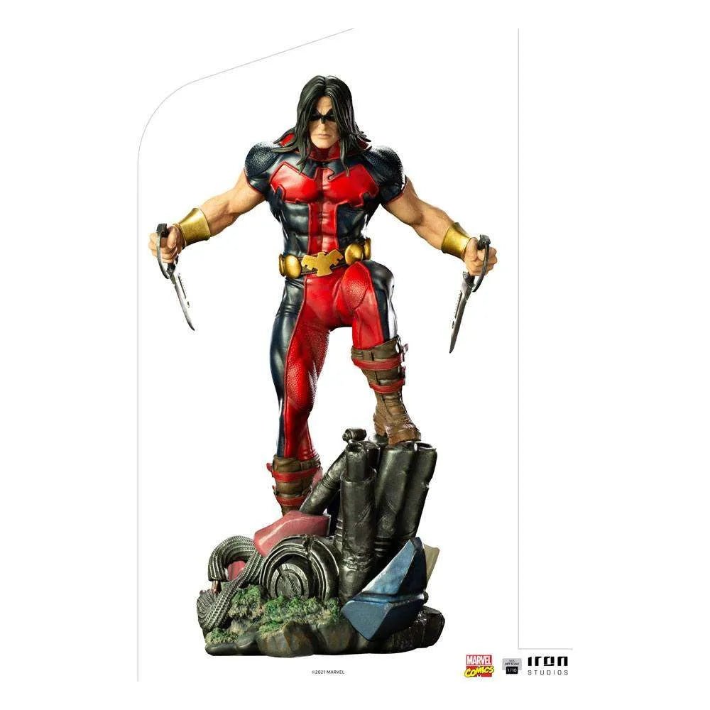 Front view of the 26cm Iron Studios Warpath 1/10 scale statue featuring the X-Men hero in red and black tactical gear.