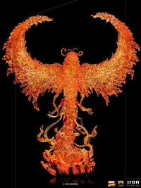 Back view of the Iron Studios 1/10 Phoenix statue featuring a translucent orange flame phoenix wingspan effect.