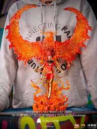 Iron Studios Phoenix 1/10 scale statue featuring a vibrant translucent orange fire phoenix effect behind Jean Grey.