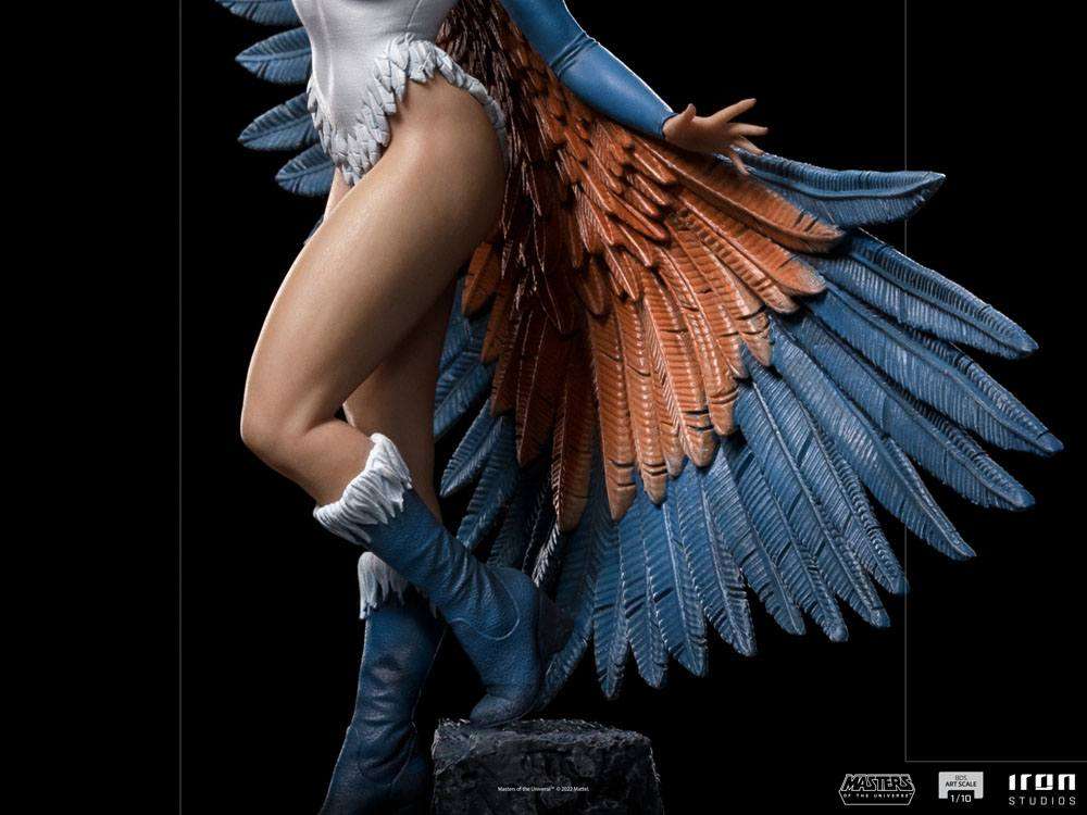 Side view of the 30 cm Iron Studios Sorceress statue featuring detailed blue and orange feathered wings.