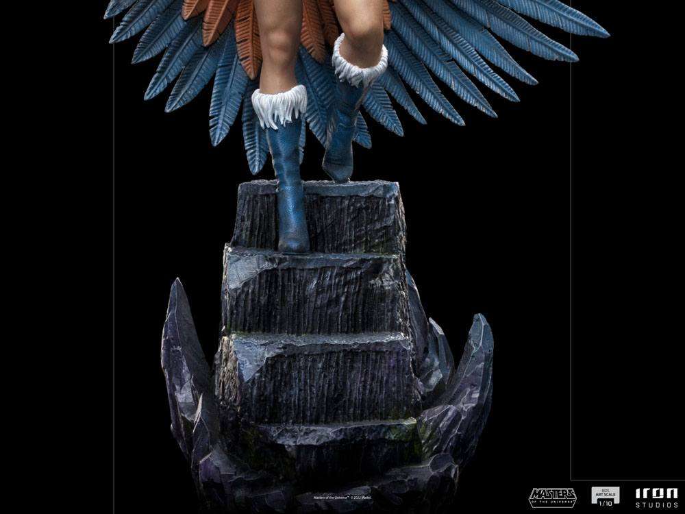 Iron Studios Sorceress 1/10 scale statue showing a close-up of the feathered wings and rocky base from the back.