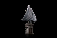 Back view of the 30 cm Iron Studios Moon Knight 1/10 scale statue featuring a flowing white cape on a stone base.