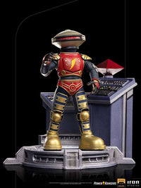 Iron Studios 1/10 scale Alpha 5 statue featuring a red, gold, and blue robot on a detailed Command Center base.