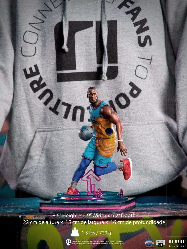 Iron Studios 1/10 LeBron James statue from Space Jam: A New Legacy, featuring the player dribbling a basketball.