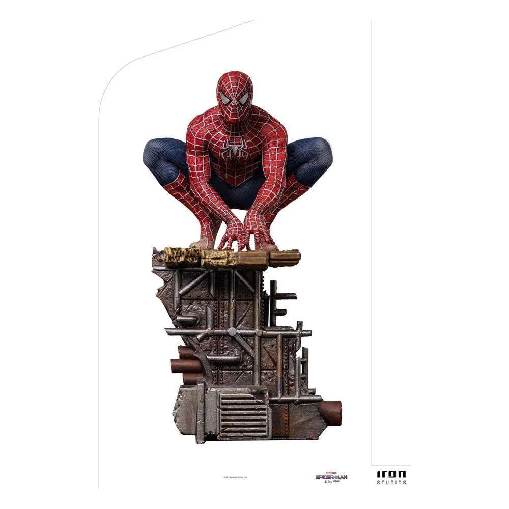 Iron Studios Spider-Man Peter #2 1/10 scale statue crouching on a detailed industrial rubble base.