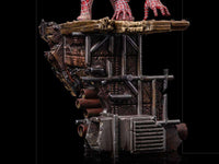 Iron Studios Spider-Man Peter #2 statue base featuring a detailed, weathered industrial metal platform.