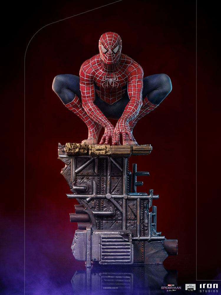 Iron Studios Spider-Man Peter #2 1/10 scale statue in a crouching pose on a detailed industrial rubble base.