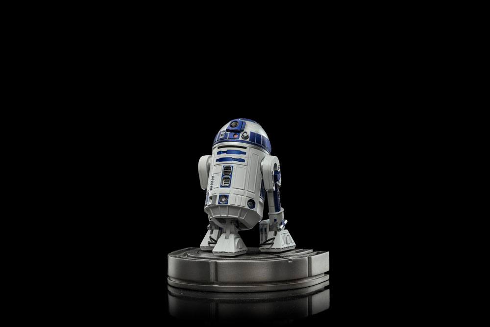 Rear view of the 13 cm Iron Studios R2-D2 Star Wars Art Scale statue featuring blue and white metallic details.