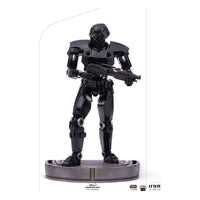 Iron Studios 1/10 scale Dark Trooper statue from The Mandalorian, featuring a glossy black finish and red visor eyes.