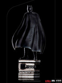 Back view of Iron Studios The Batman 1/10 scale statue featuring a textured black cape on a detailed display base.