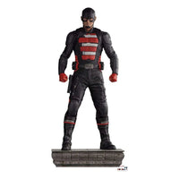 Front view of the 22cm Iron Studios U.S. Agent statue in a black tactical suit with red and white chest detailing.
