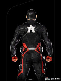 Back view of John Walker U.S. Agent 1/10 scale statue in a black and red textured tactical suit with a white star.