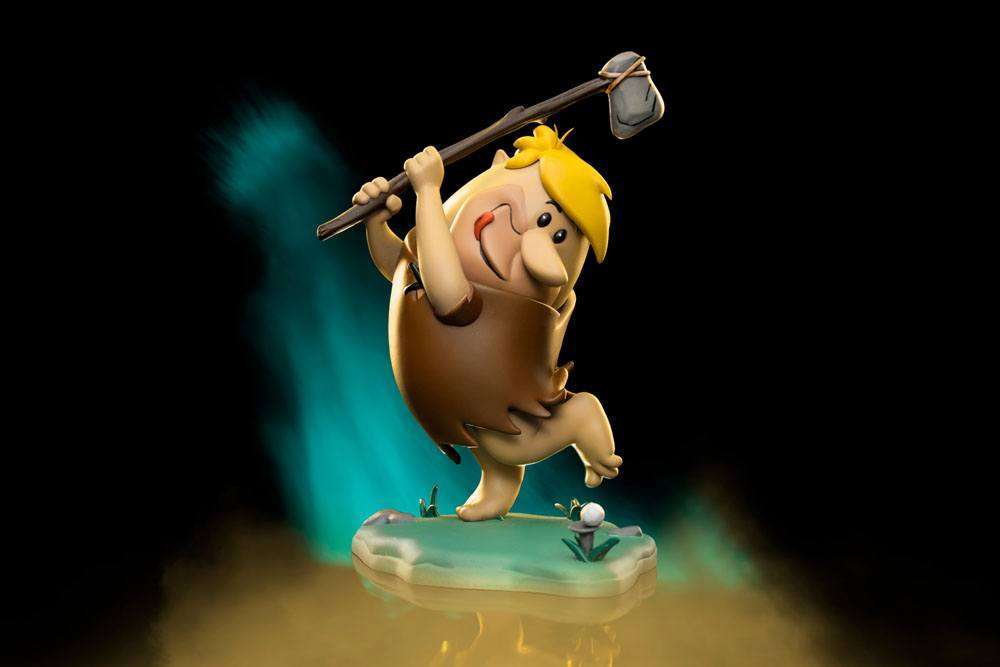 Iron Studios Barney Rubble 1/10 scale statue featuring the character swinging a stone club on a grassy base.