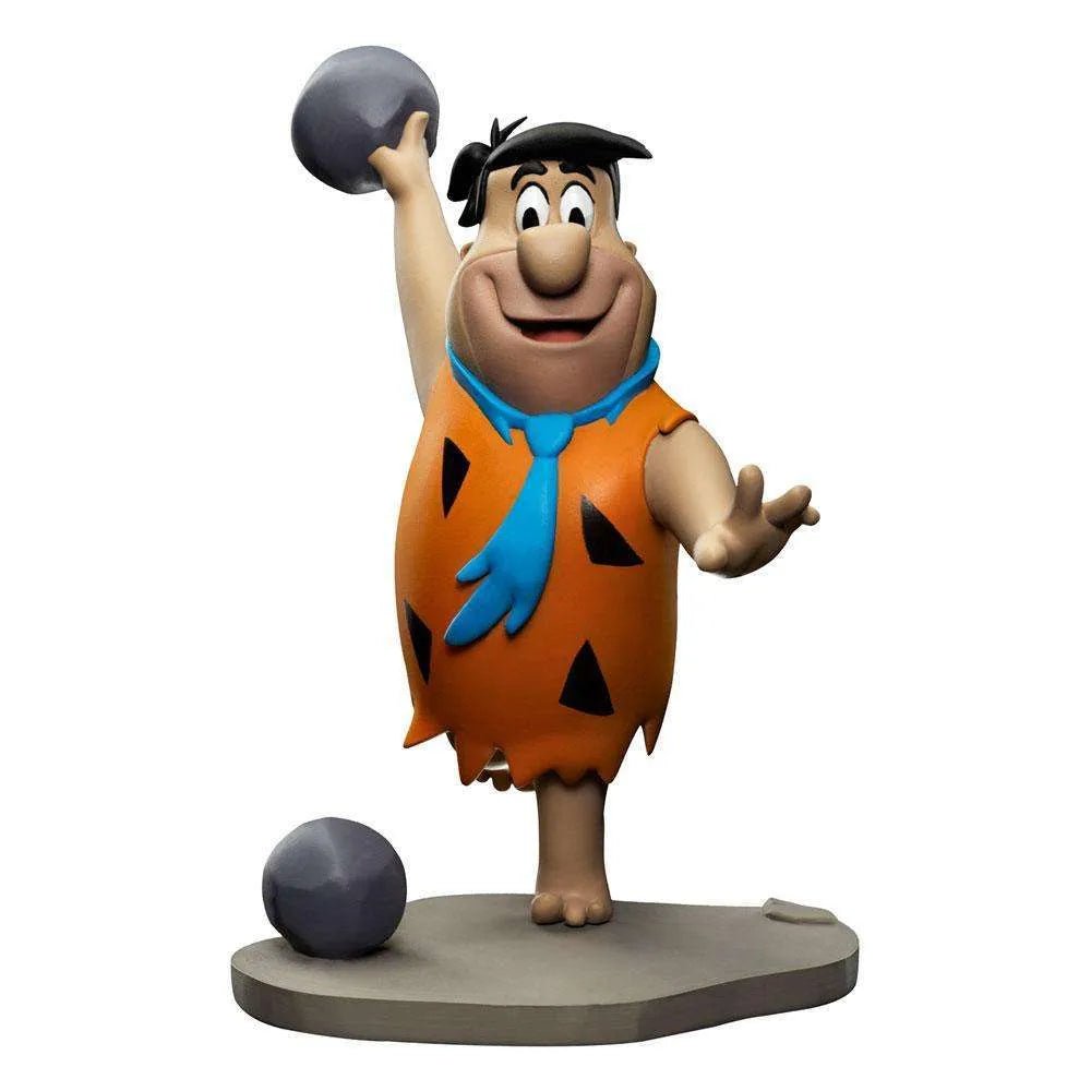 Front view of Iron Studios Fred Flintstone 1/10 scale statue, bowling with a grey ball on a stone-textured base.