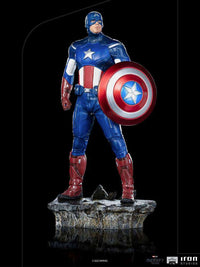 Iron Studios Captain America Battle of NY 1/10 scale statue in a front view, featuring his iconic shield and suit.