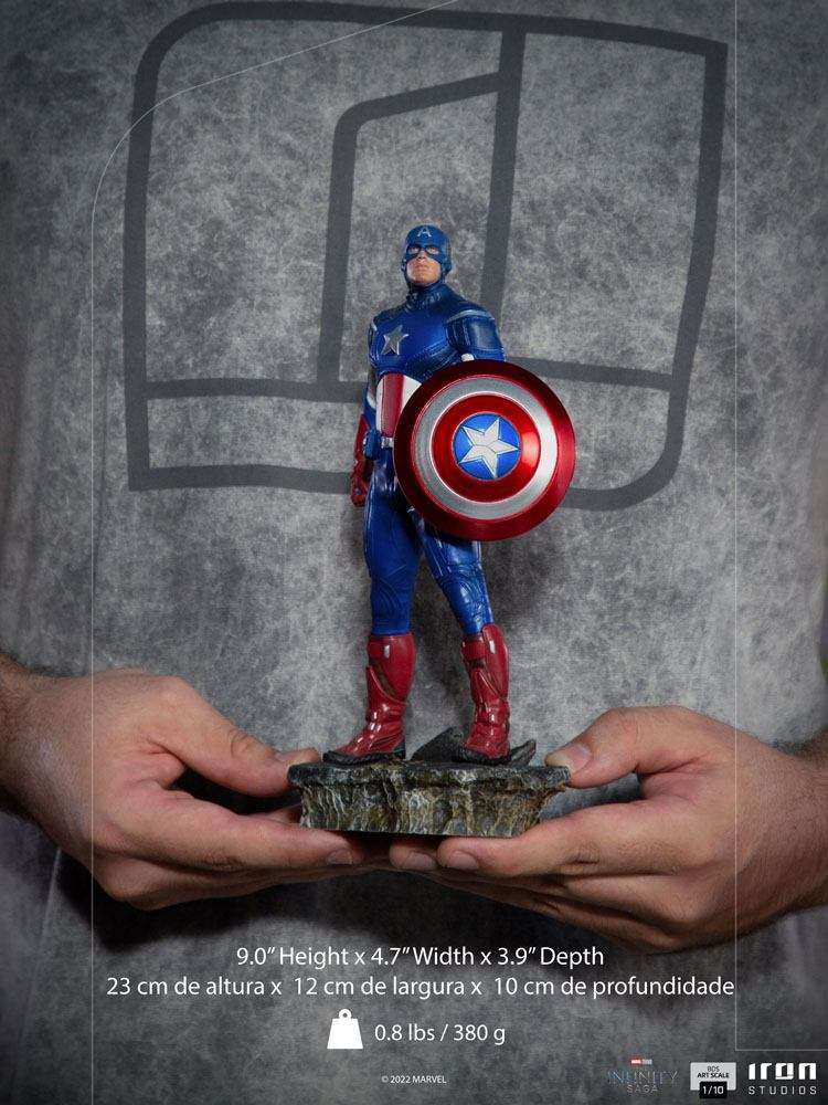 Iron Studios Captain America Battle of NY 1/10 scale statue held in hands, showing a detailed front view.