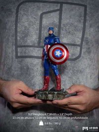 Iron Studios Captain America Battle of NY 1/10 scale statue held in hands, showing a detailed front view.