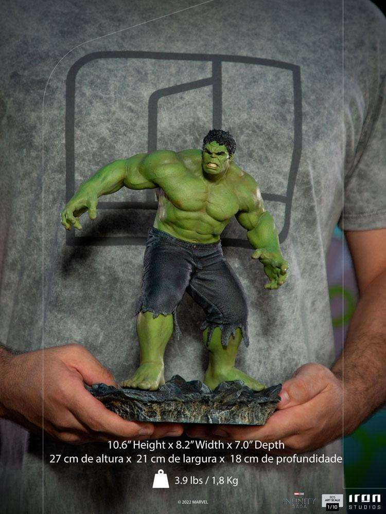Iron Studios 1/10 Hulk Battle of NY statue in a dynamic pose, held in hands to show scale and detailed green skin.