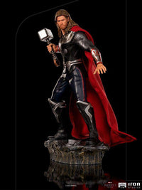Iron Studios 1/10 scale Thor statue from The Infinity Saga, featuring the hero in battle armor holding Mjolnir.
