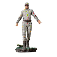 Front view of Iron Studios Polka-Dot Man 1/10 scale statue wearing a grey suit with colorful dots and goggles.