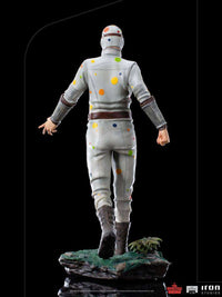 Back view of the 21 cm Iron Studios Polka-Dot Man BDS Art Scale 1/10 statue in a white suit with colorful dots.