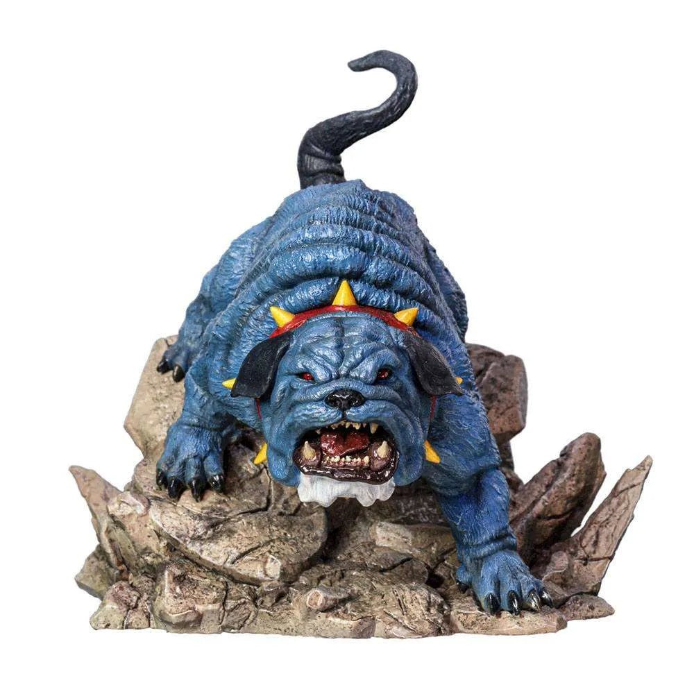 Front view of Iron Studios Ma-Mutt 1/10 scale statue, featuring the blue bulldog on a rocky base with spiked collar.