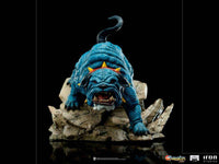 Front view of Iron Studios Ma-Mutt 1/10 scale statue, a blue bulldog figure with a spiked collar on a rocky base.