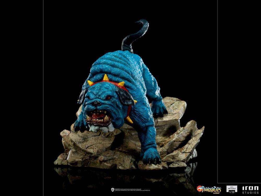Iron Studios Ma-Mutt 1/10 scale statue featuring a blue, snarling bulldog on a rocky base against a black background.