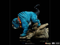 Side view of Iron Studios Ma-Mutt 1/10 scale statue, featuring a blue bulldog on a rocky base with a spiked red collar.