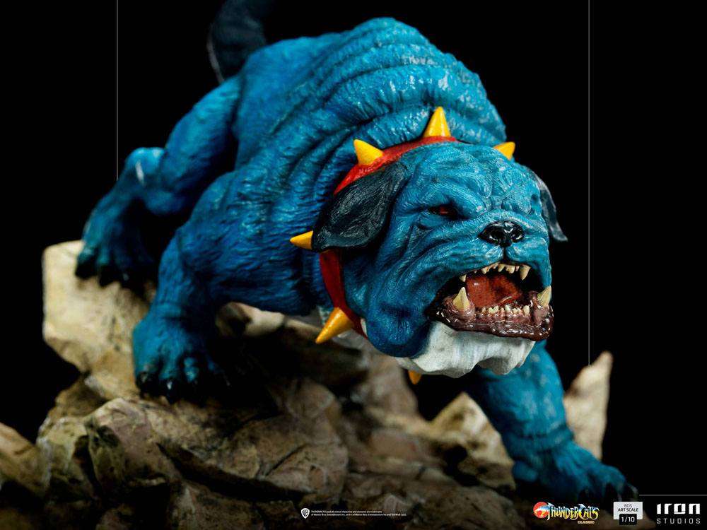 Iron Studios Ma-Mutt 1/10 scale statue in a snarling pose, featuring blue fur, a red spiked collar, and rocky base.