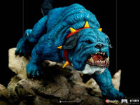 Iron Studios Ma-Mutt 1/10 scale statue in a snarling pose, featuring blue fur, a red spiked collar, and rocky base.