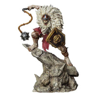 Iron Studios Monkian 1/10 scale statue featuring the monkey-like villain with a spiked flail and shield on a rocky base.