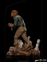 Side view of The Wolf Man 1/10 scale statue by Iron Studios, featuring the monster on a detailed graveyard base.