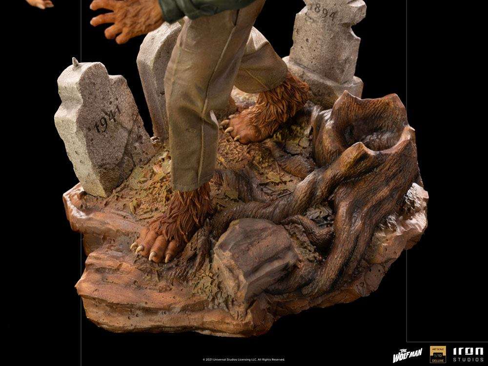 Lower body of The Wolf Man 1/10 scale statue on a graveyard base with tombstones dated 1894 and 1941.