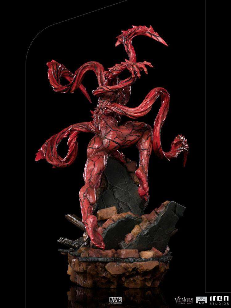 Back view of the Iron Studios Carnage 1/10 scale statue featuring detailed red tendrils and a rubble base.