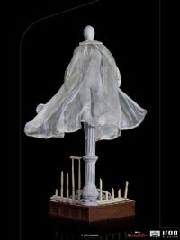 Back view of the Iron Studios White Vision 1/10 scale statue, featuring a flowing cape atop a detailed pillar base.