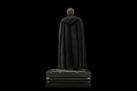 Back view of Iron Studios 1/10 Luke Skywalker statue wearing a textured black hooded cloak on a display base.