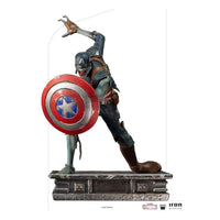 Iron Studios 1/10 scale Captain America Zombie statue from What If...? in a dynamic combat pose on a metallic base.