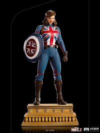 Iron Studios 1/10 Captain Carter statue from What If...? featuring a Union Jack suit, shield, and brown boots.