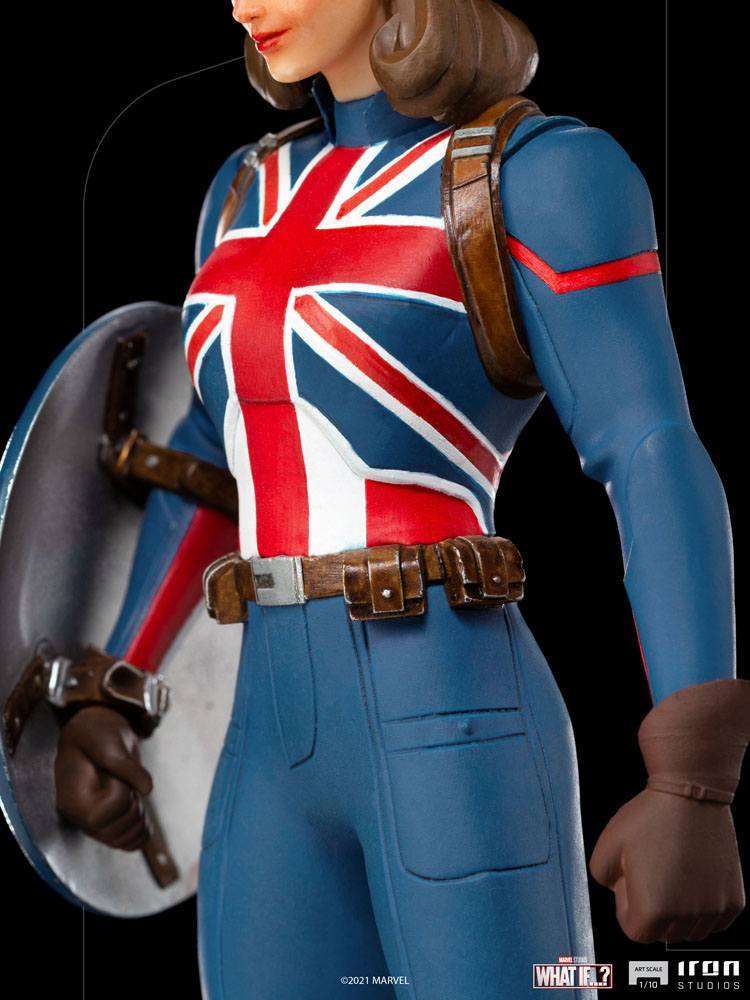 Side view of the Iron Studios 1/10 Captain Carter statue featuring her Union Jack suit and shield.